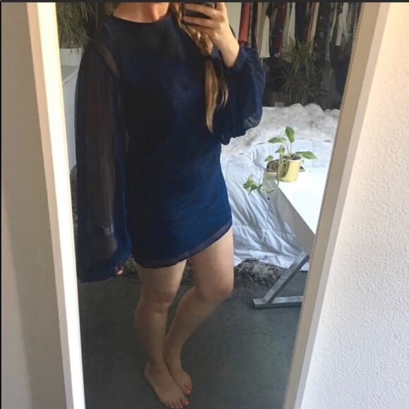 NEW WINTER KATE Black Bell Long sleeve Navy Vintage Silk Dixie Mini Dress Medium - Picture 8 of 8